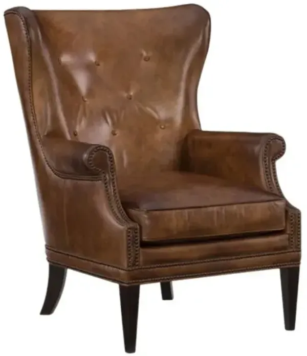 Maya Wing Club Leather Chair - Natchez Brown - Hooker Furniture