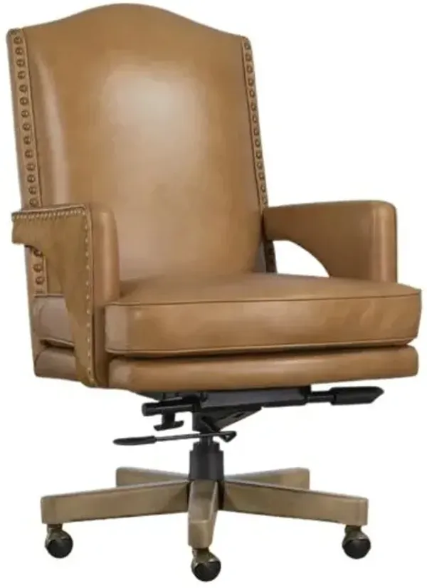Rochelle Leather Executive Swivel Tilt Desk Chair - Dark Blonde - Hooker Furniture - Brown