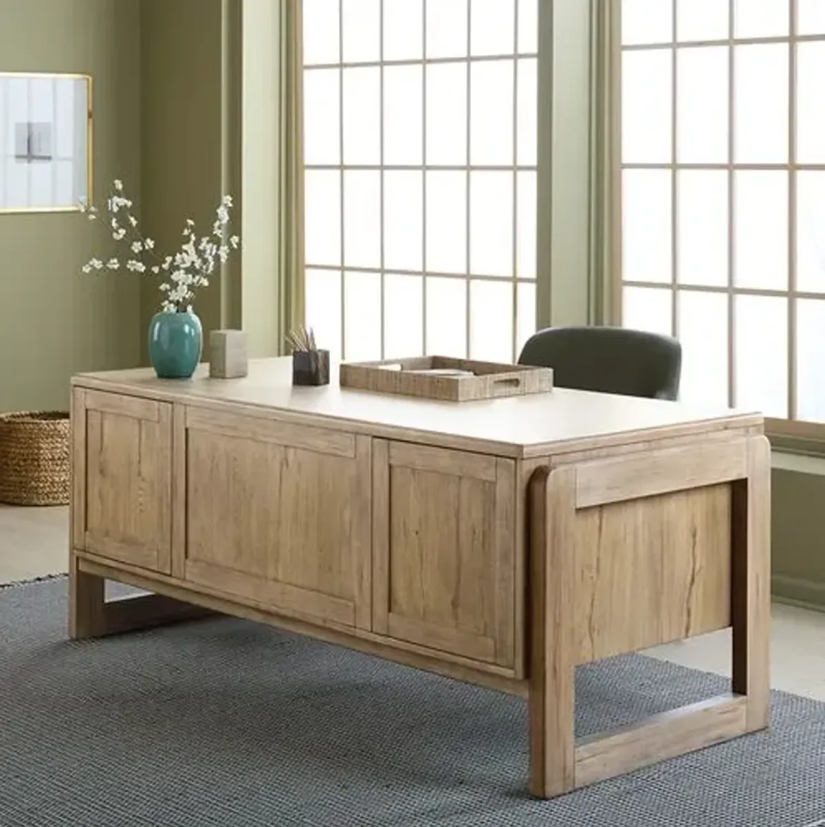 Kalamazoo Executive Desk - White Oak - Hooker Furniture - Brown