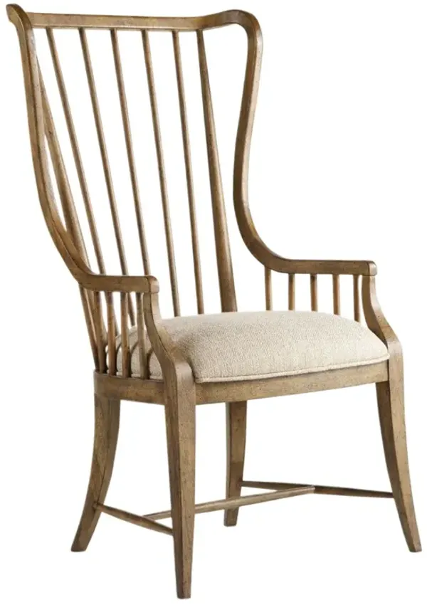 Sanctuary Tall Spindle Upholstered Arm Chair, Antique Hickory/Larkin Oak Linen