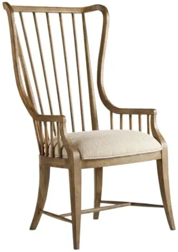 Sanctuary Tall Spindle Upholstered Arm Chair - Antique Hickory/Larkin Oak Linen - Hooker Furniture - Brown
