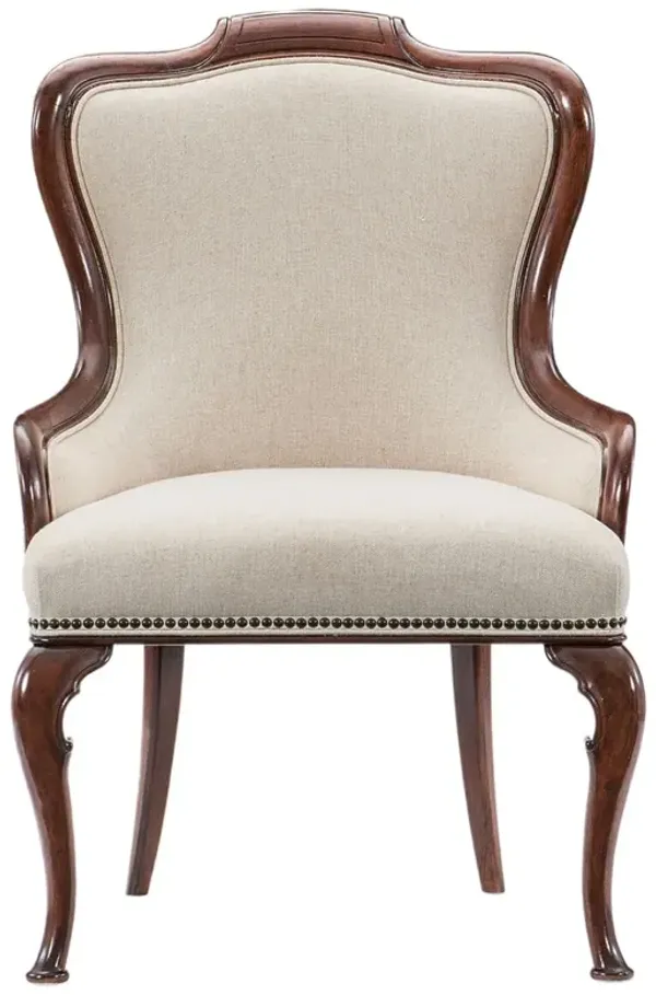 Charleston Upholstered Linen/Cane Back Arm Chair, Maraschino Cherry