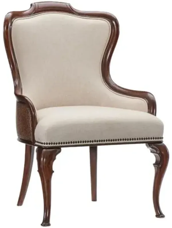 Charleston Upholstered Linen/Cane Back Arm Chair - Maraschino Cherry - Hooker Furniture - Beige