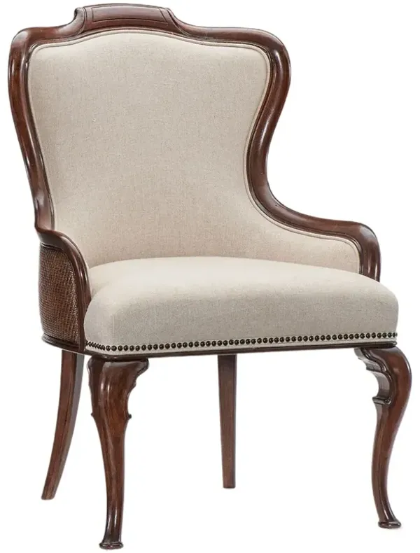 Charleston Upholstered Linen/Cane Back Arm Chair, Maraschino Cherry