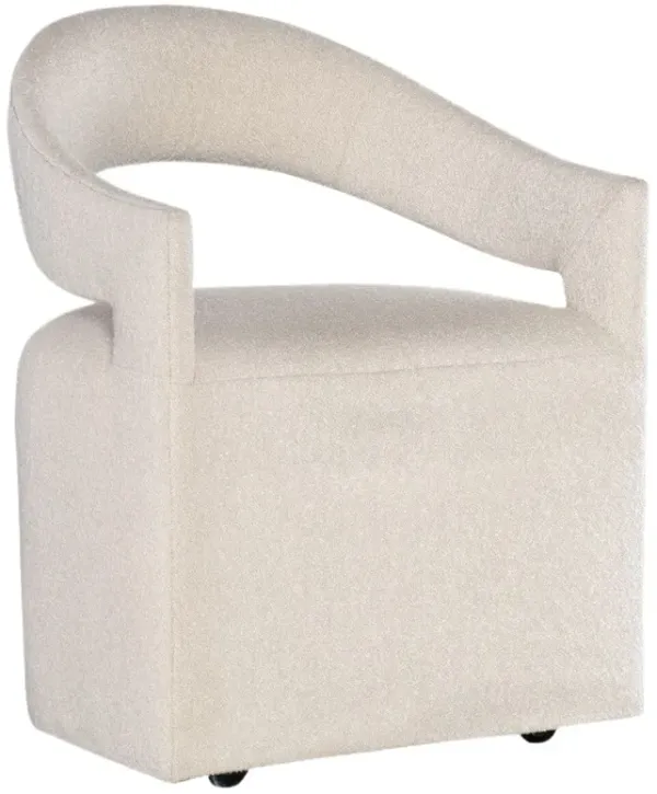 Modern Mood Rounded Open Back Upholstered Linen Arm Chair, Inverness Natural