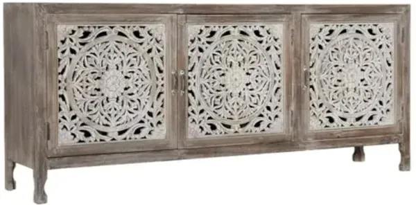 Hand Carved 3-Door Entertainment Console - Medium Natural/Cream Glaze - Hooker Furniture - Beige