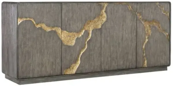 Melange Fissured 4-Door Entertainment Credenza - Dark Oak/Gold - Hooker Furniture - Brown