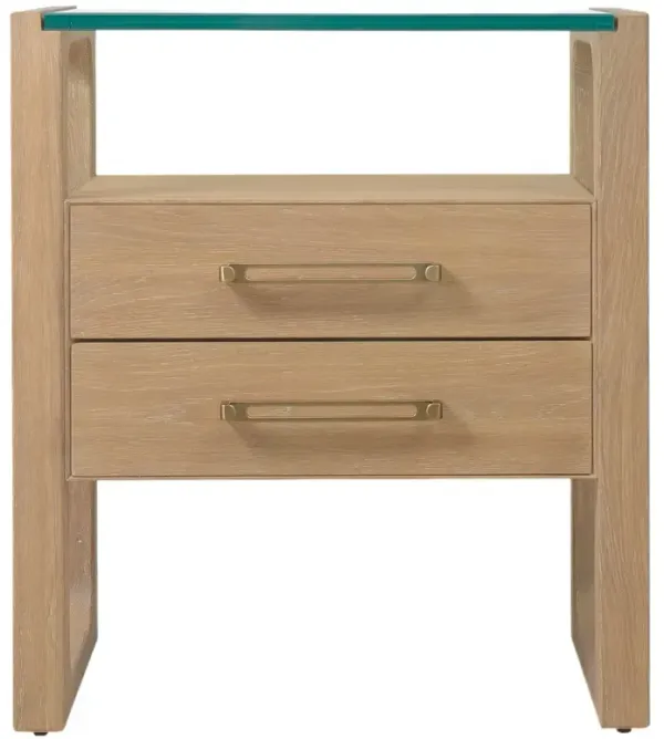 Banyon Bay Glass Top 2-Drawer Nightstand, Desert Oak