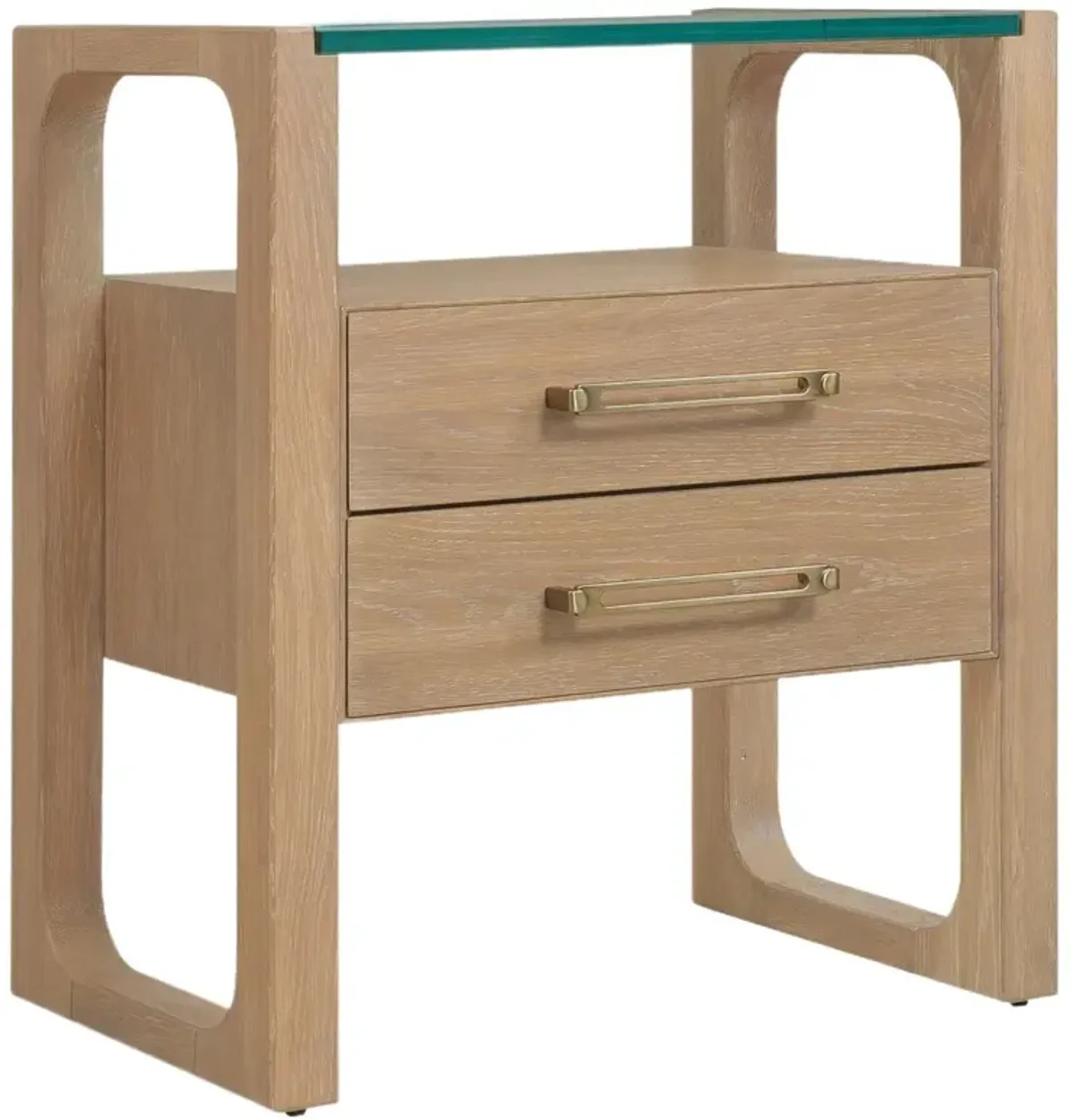 Banyon Bay Glass Top 2-Drawer Nightstand, Desert Oak