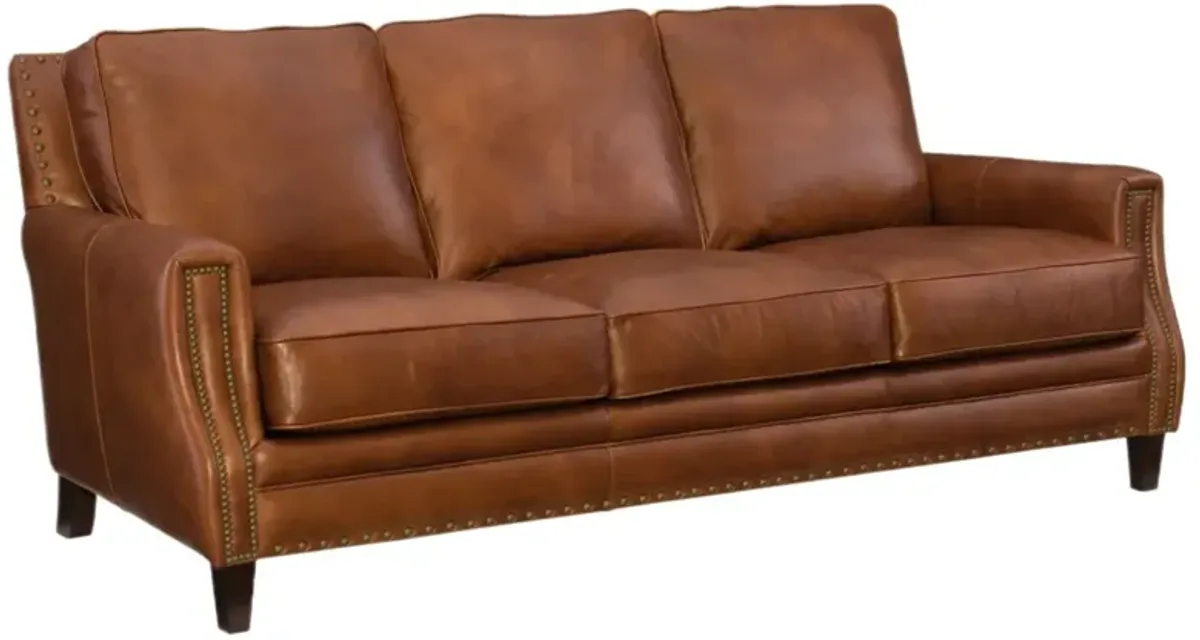 Exton Leather Stationary Sofa, Old English Saddle