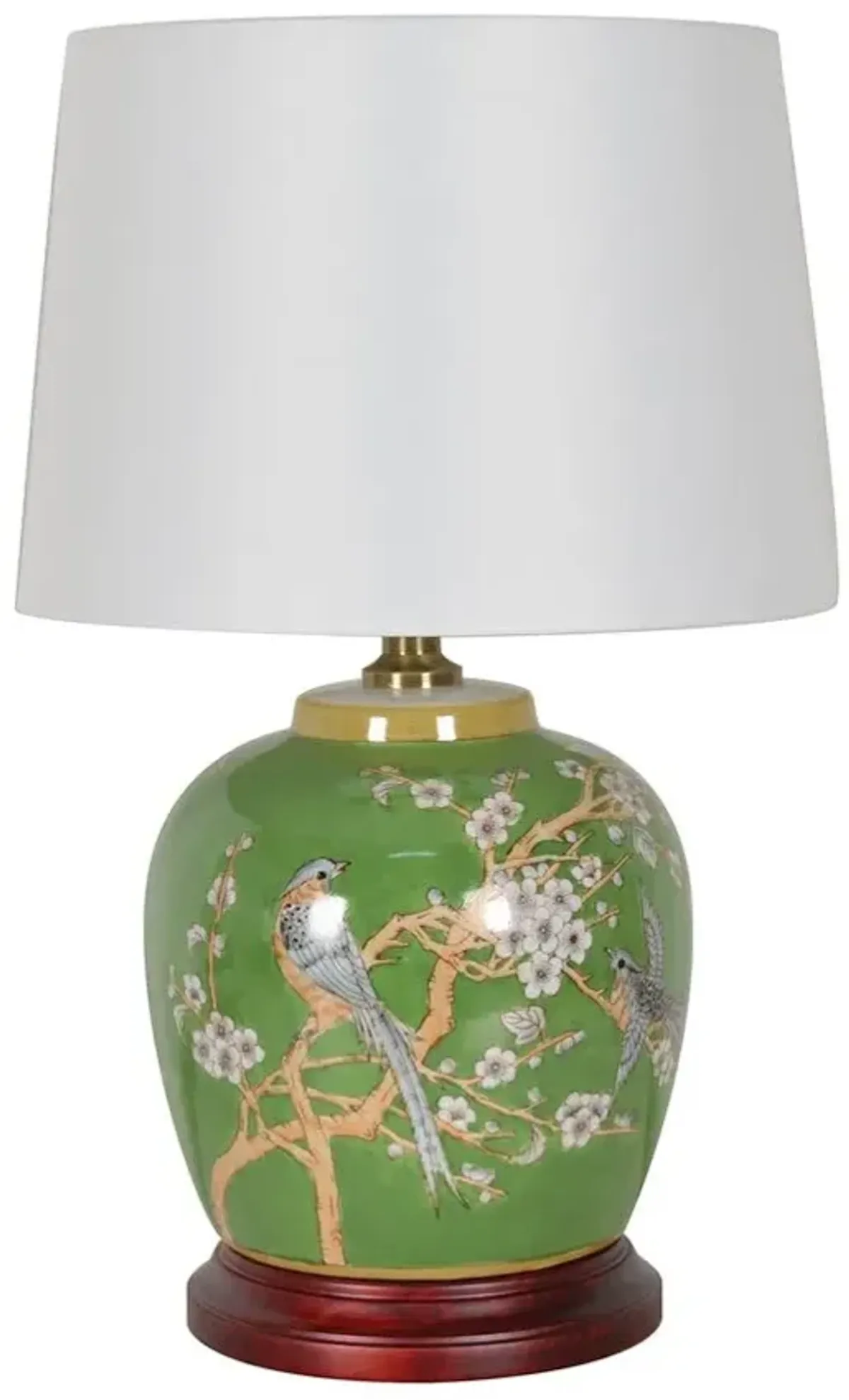 Deelia Porcelain Birds on Branches Table Lamp - Green/White