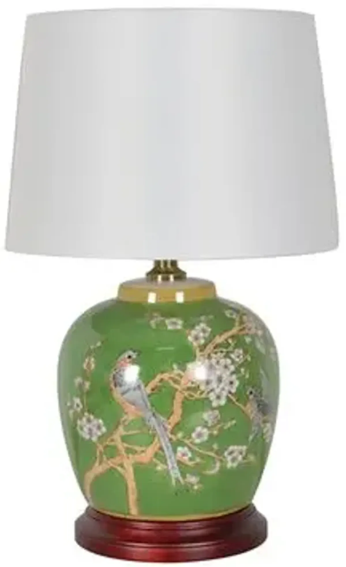 Deelia Porcelain Birds on Branches Table Lamp - Green/White