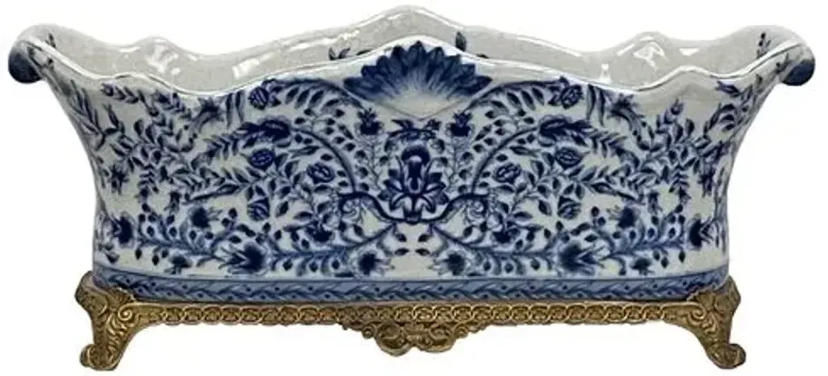 Zelira Porcelain Planter I - Blue/White - 16Lx6.5Hx7W in