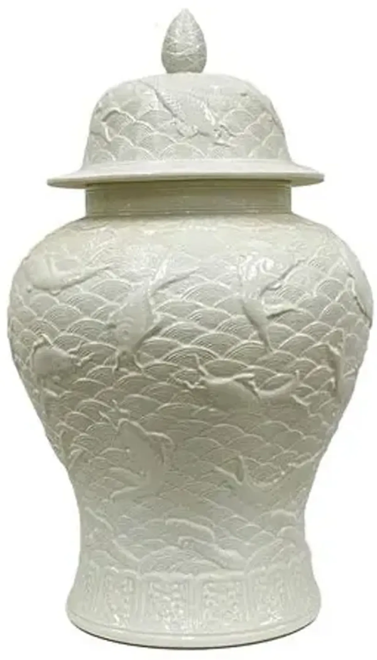 Izza Porcelain Koi Fish 23" Relief Pot - White