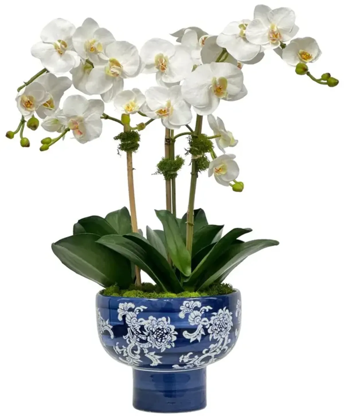 Faux Orchid In Porcelain Pot, White/Blue