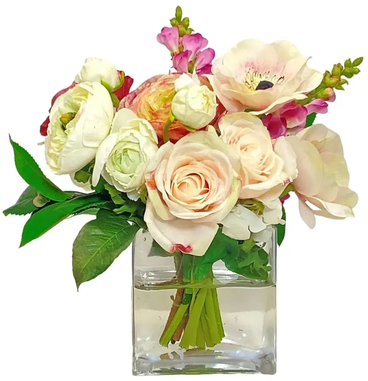 Faux Mixed Florals In Glass Vase, Multicolor