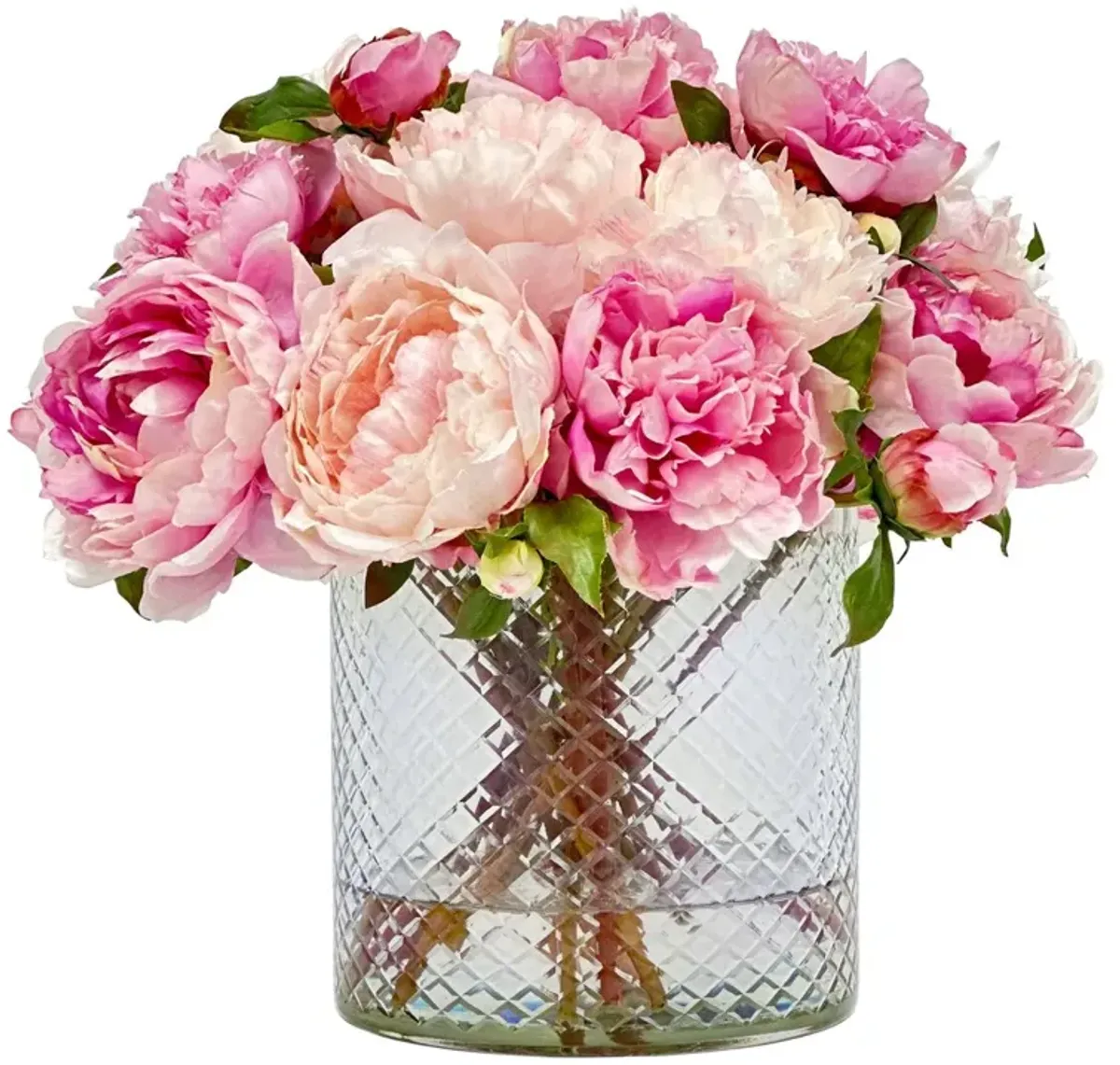Faux Peony In Glass Vase, Pink