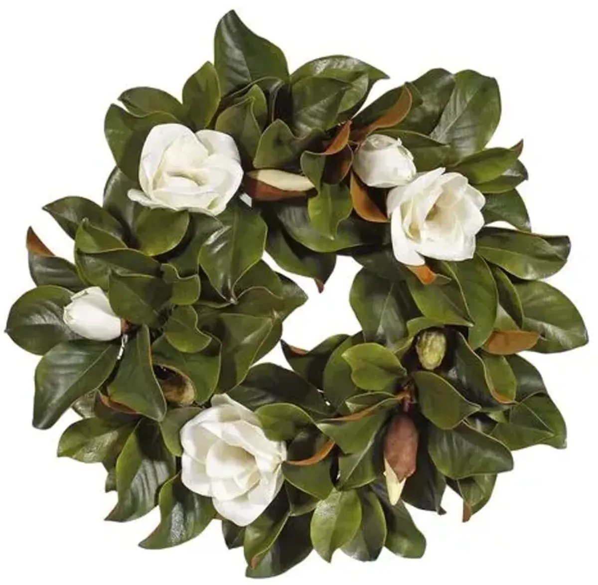 24" Magnolia Wreath - Green/White