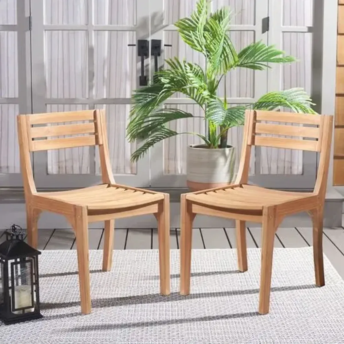 Set of 2 Ysolde Outdoor Solid Teak Chairs - Natural - Brown