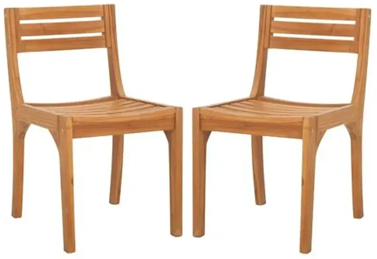 Set of 2 Ysolde Outdoor Solid Teak Chairs - Natural - Brown