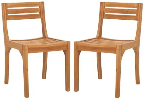 Set of 2 Ysolde Outdoor Solid Teak Side Chairs - Natural - Brown