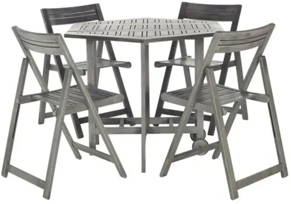 Hesper 5 Pc Outdoor Acacia Foldable Table/Chair Set - Gray