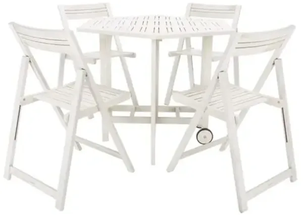 Hesper 5 Pc Outdoor Acacia Foldable Table/Chair Set - White