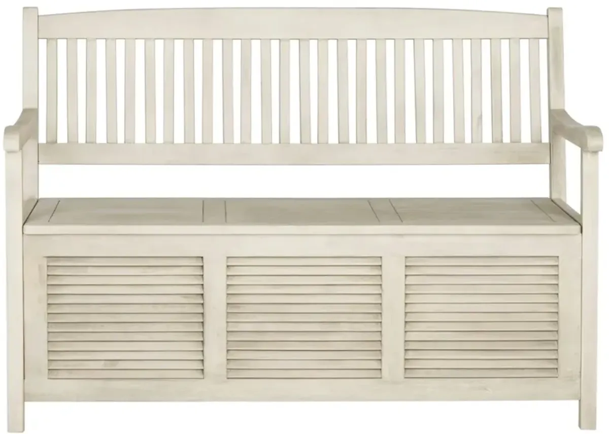 Lior Outdoor Acacia Storage Bench - White