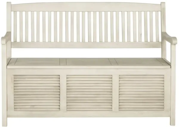 Lior Outdoor Acacia Storage Bench - White