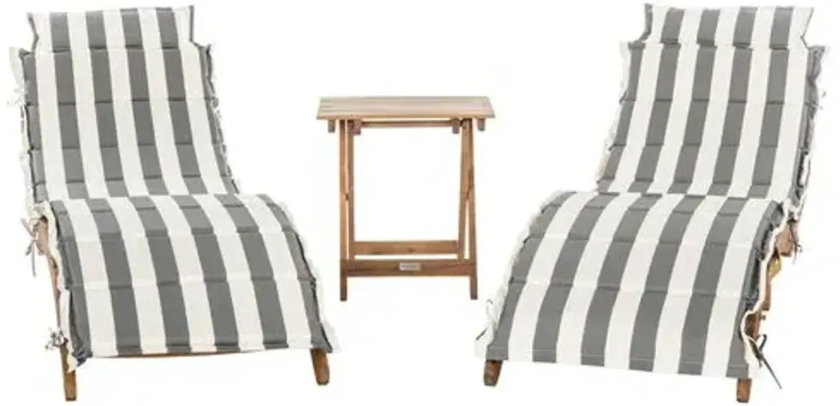Uriah 3 Pc Outdoor Acacia Folding Chaise Lounge Set - Brown - Comfortable, Sturdy, Stylish