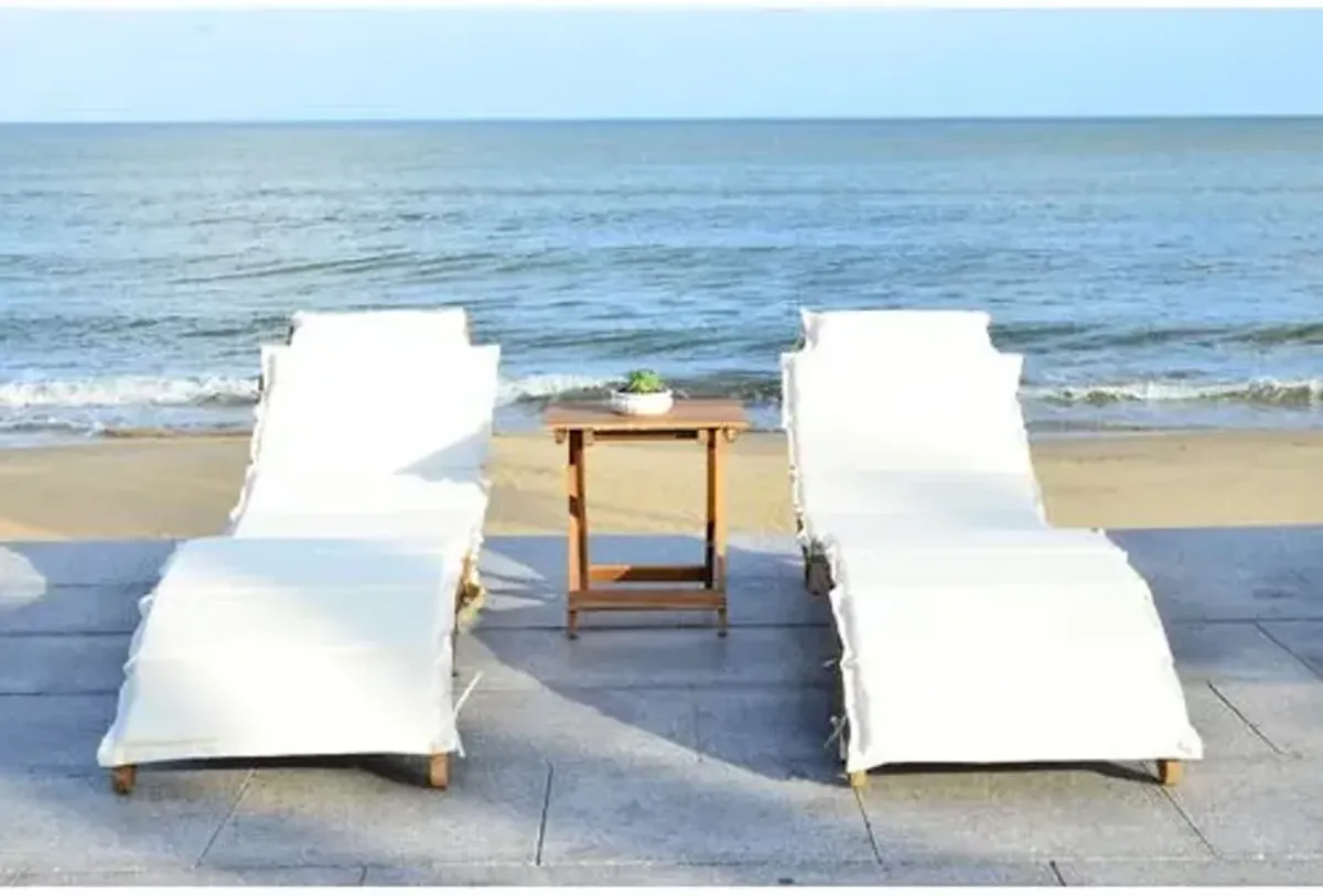 Uriah 3 Pc Outdoor Acacia Folding Chaise Lounge Set - Beige - Comfortable, Sturdy, Stylish