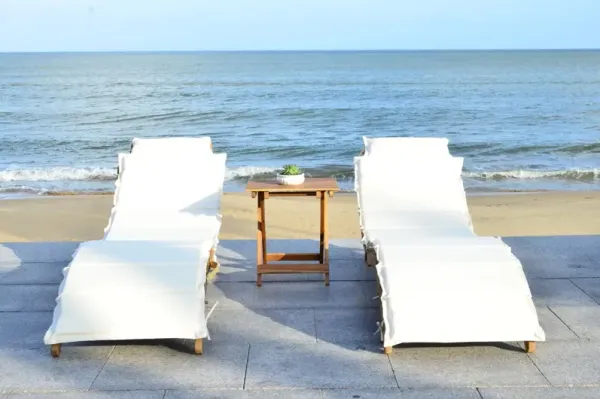 Uriah 3 Pc Outdoor Acacia Folding Chaise Lounge Set