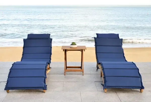 Uriah 3 Pc Outdoor Acacia Folding Chaise Lounge Set