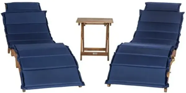 Uriah 3 Pc Outdoor Acacia Folding Chaise Lounge Set - Blue - Comfortable, Sturdy, Stylish