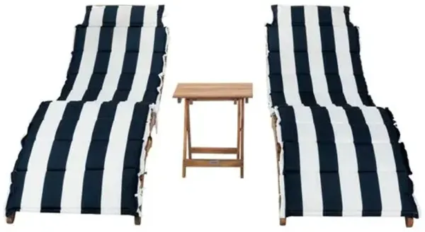 Uriah 3 Pc Outdoor Acacia Folding Chaise Lounge Set - Brown - Comfortable, Sturdy, Stylish