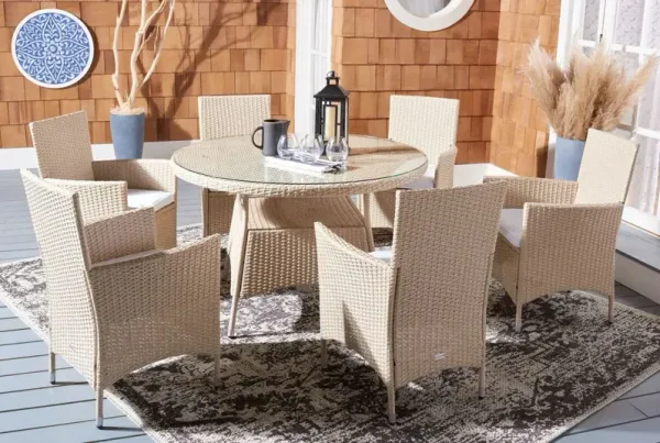 Quinlan 7 Pc Outdoor Wicker Dining Set - Beige