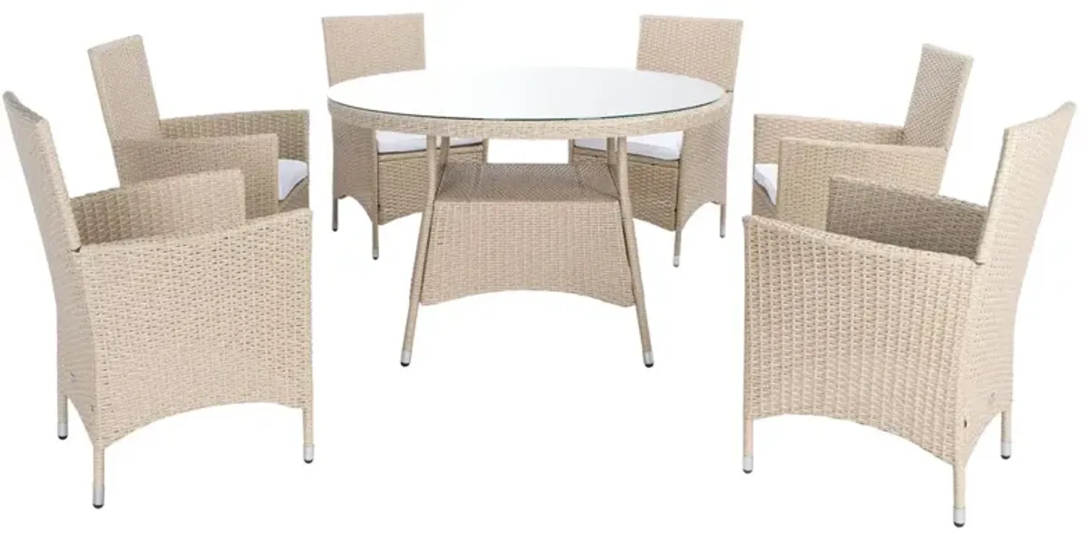 Quinlan 7 Pc Outdoor Wicker Dining Set - Beige
