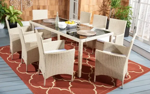 Brixton 9 Pc Outdoor Wicker Dining Set - Beige