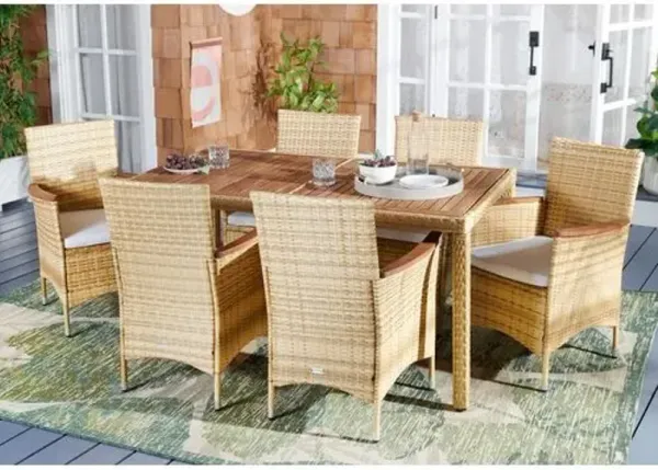 Faelan 7 Pc Outdoor Dining Set - Natural/White - Brown
