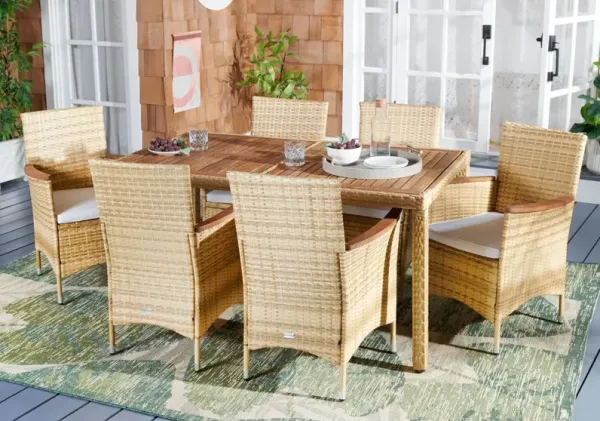Faelan 7 Pc Outdoor Dining Set, Natural/White