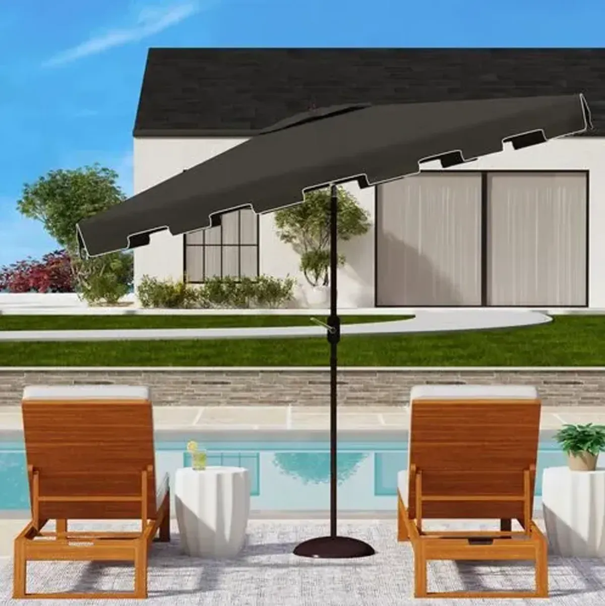 Quintus Outdoor 6.5x10 Ft Rectangular Crank Umbrella - Black