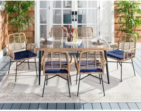 Jorren 7 Pc Outdoor Rattan Dining Set - Brown