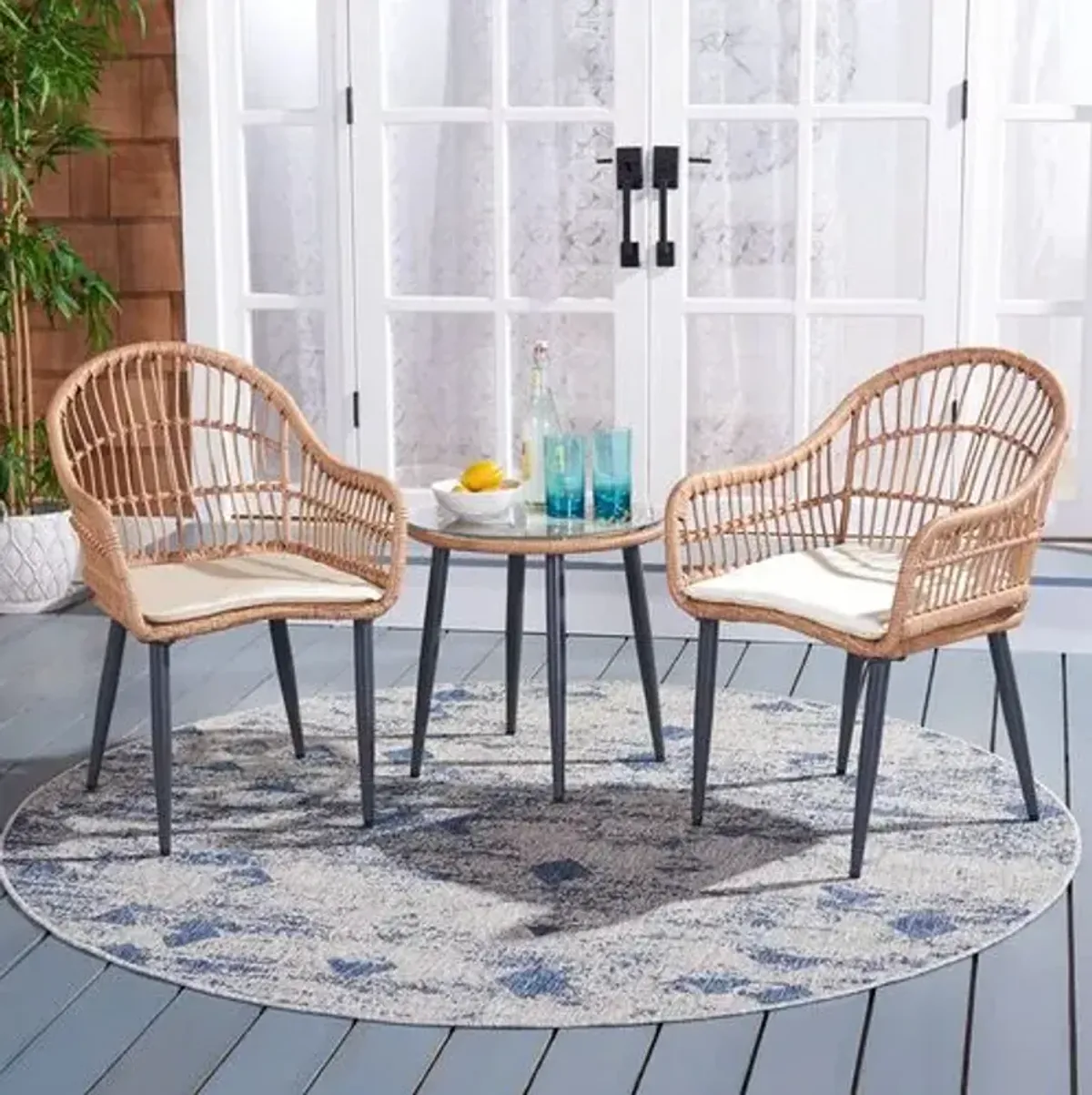Iver 3 Pc Outdoor Rattan Lounger Set - Beige