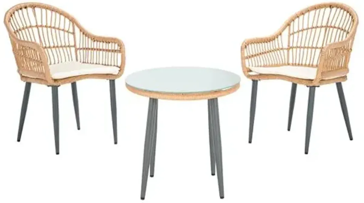 Iver 3 Pc Outdoor Rattan Lounger Set - Beige