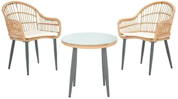 Iver 3 Pc Outdoor Rattan Lounger Set - Beige