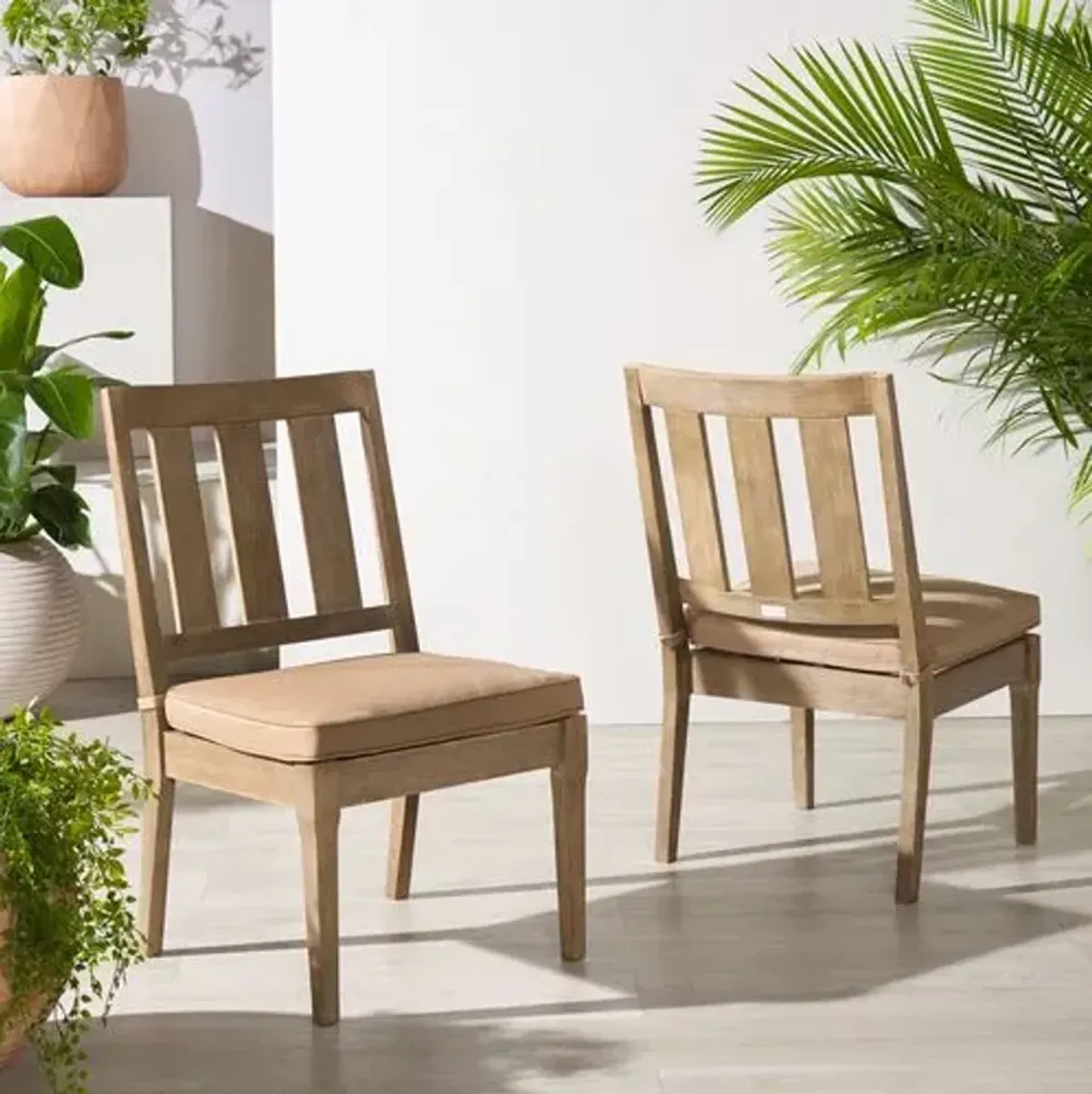 Set of 2 Weylin Outdoor Eucalyptus Dining Chairs - Brown