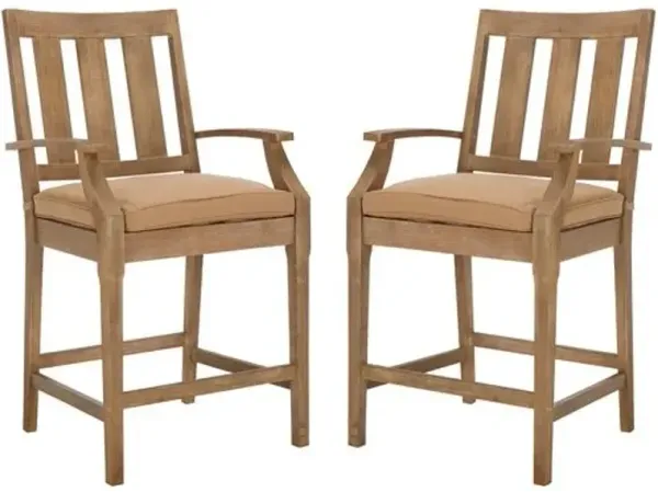 Set of 2 Caius Outdoor Eucalyptus Patio Counter Stools