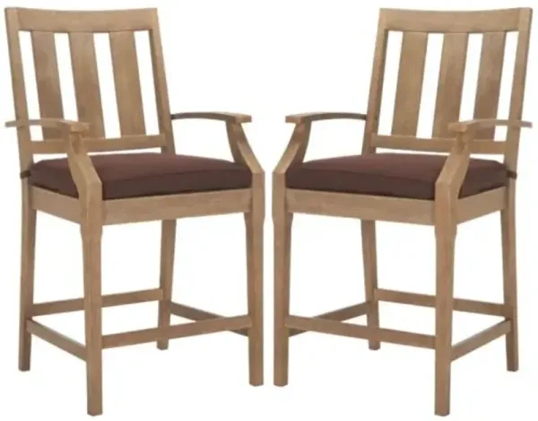 Set of 2 Caius Outdoor Eucalyptus Patio Counter Stools