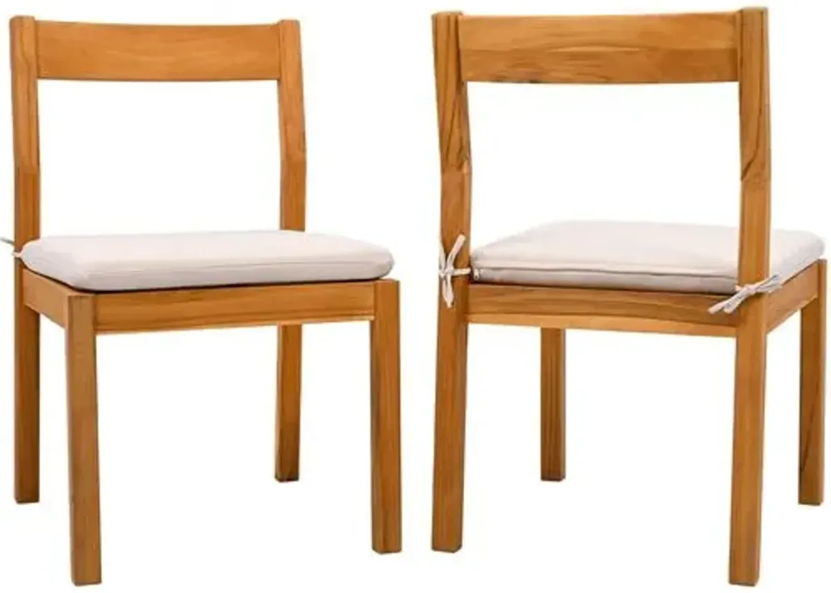 Set of 2 Quillon Outdoor Teak Dining Chairs - Natural/White - Brown