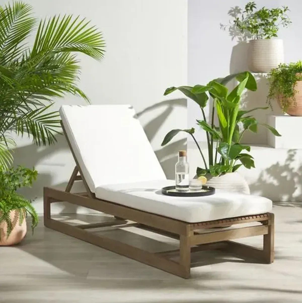 Elara Outdoor Eucalyptus Chaise Lounge - Natural/Beige - Comfortable, Sturdy, Stylish